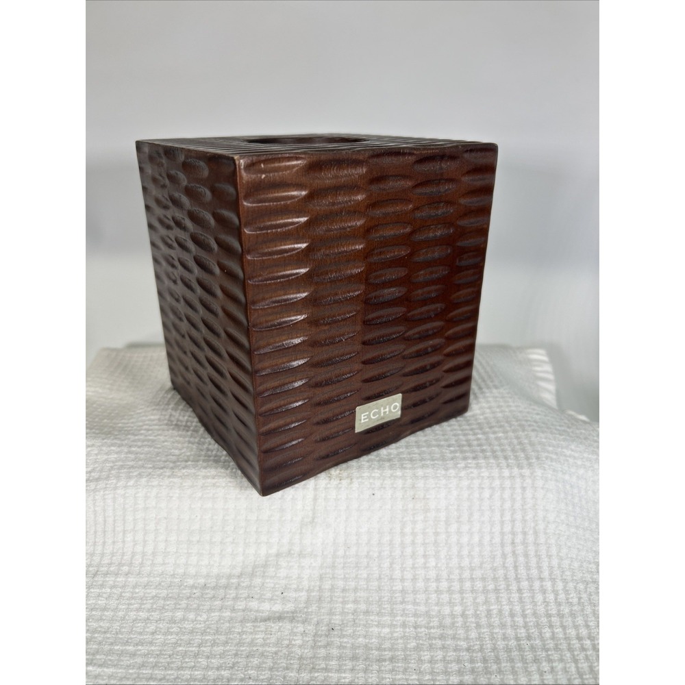 Echo Wooden Tissue Box Cover African Queen Design Walnut Stain 6"